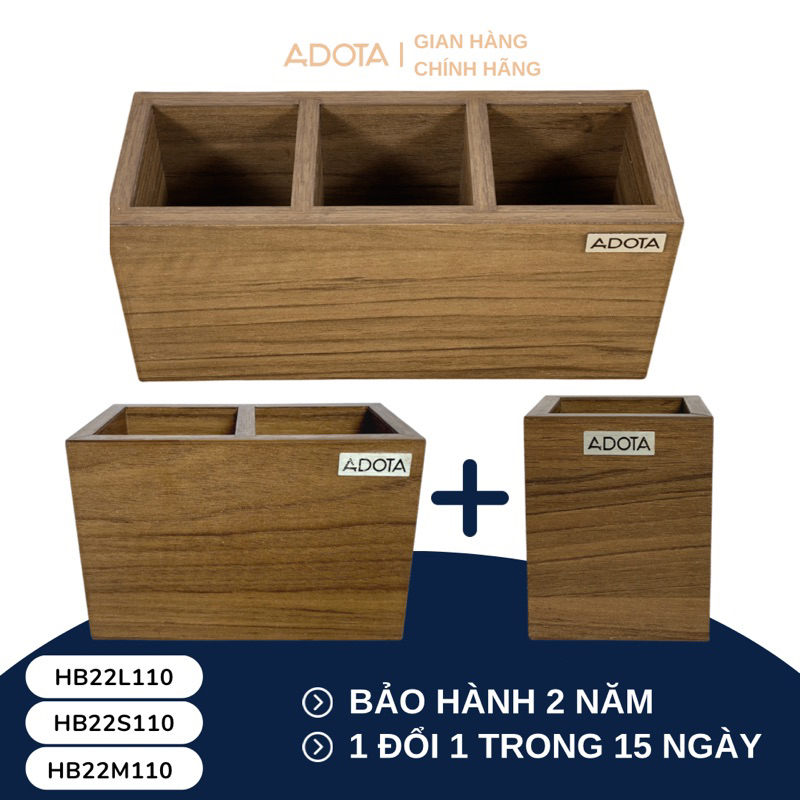 Combo 3 hộp cắm bút bằng gỗ, ống đựng bút để bàn làm việc cao cấp phong cách sang trọng ADOTA