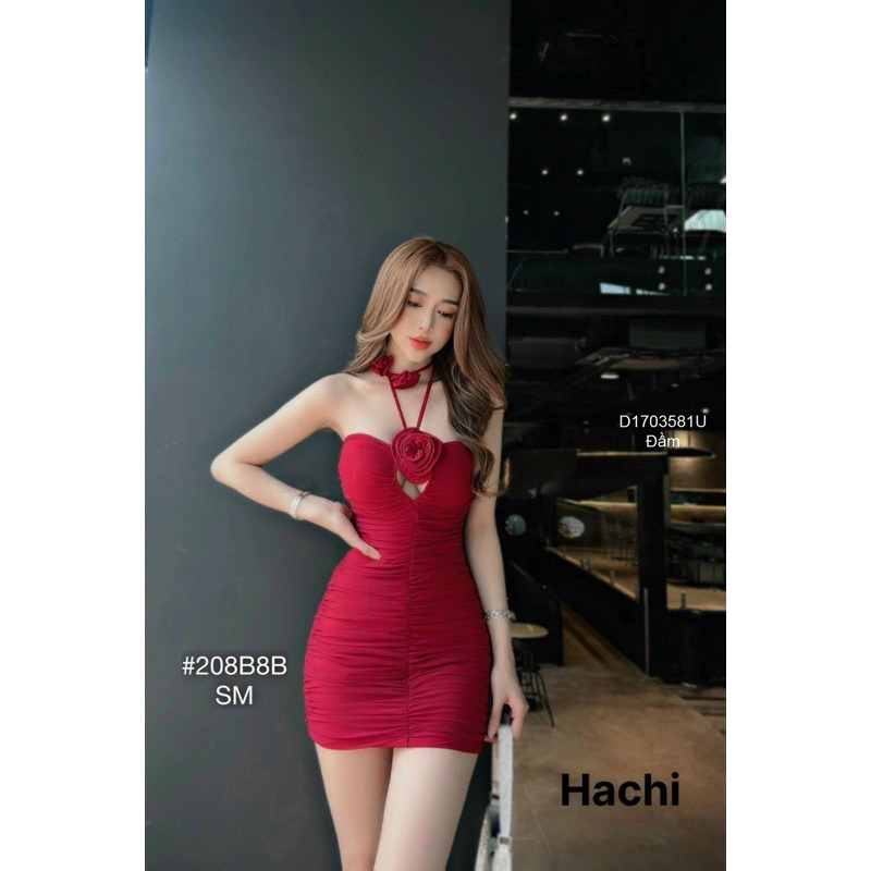 Đầm Cao Cấp Body LƯỚI NHÚN Thân Cúp Mút Ngực Kết Bông Hoa Hồng Trước Ngực