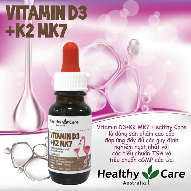 (Date 2/2024) Vitamin D3+K2+Mk7 Healthy Care Úc 25ml