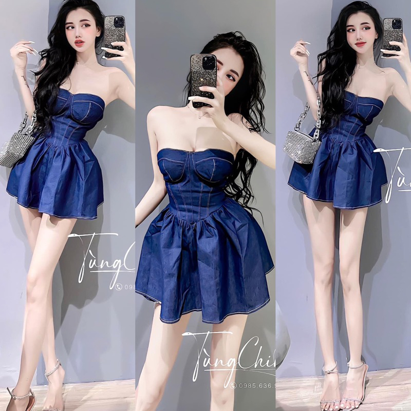 Áo Ống Jean Mềm Croptop Cúp Ngực Fom Xoè Lưng Nhún Thun