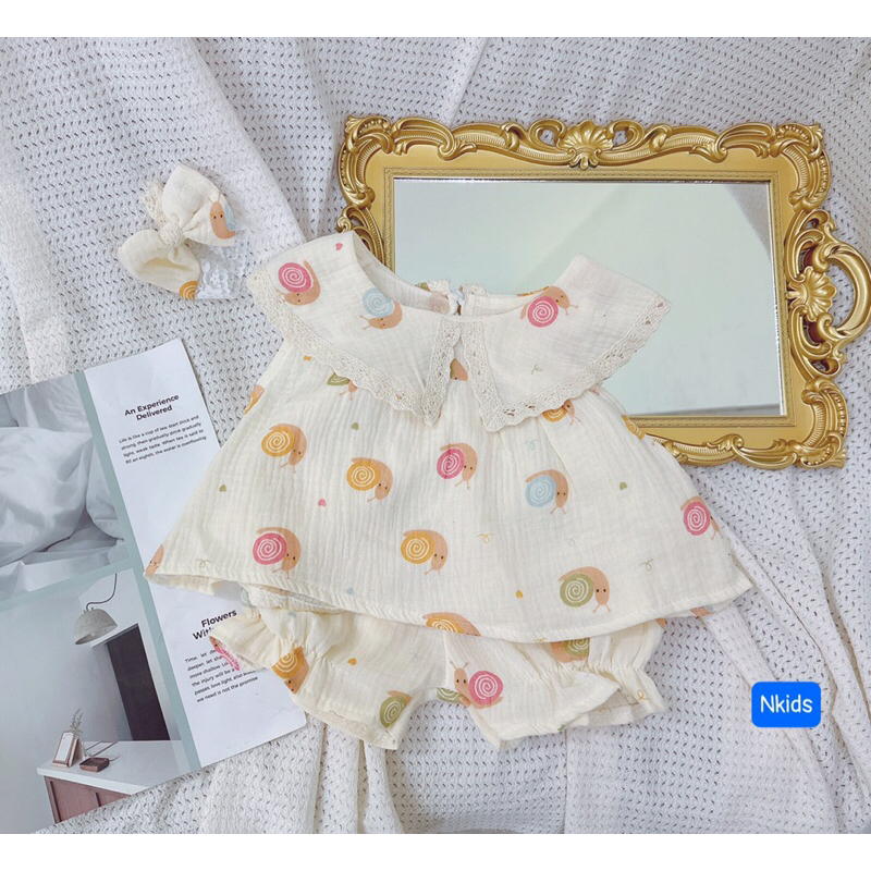 Bộ Xô muslin dễ thương cho bé gái