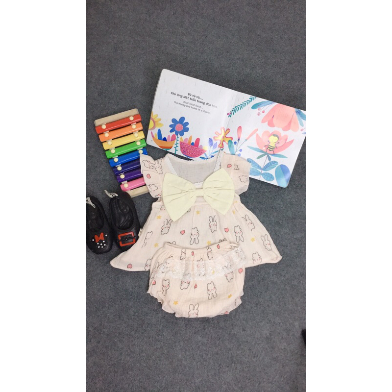 Bộ Xô muslin dễ thương cho bé gái