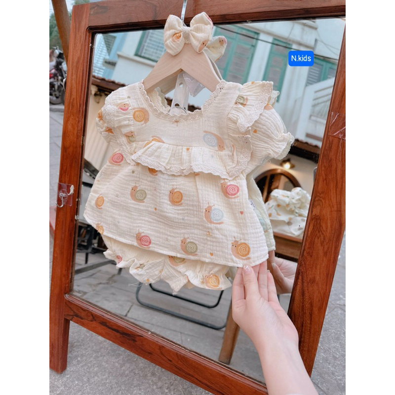 Bộ Xô muslin dễ thương cho bé gái