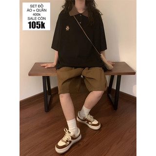 Set áo polo gấu thêu kèm quần kaki
