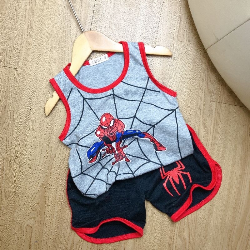 Đồ bộ bé trai, bộ quần áo siêu nhân nhện spider man ba lỗ sát nách chất cotton cho bé từ 7-25kg