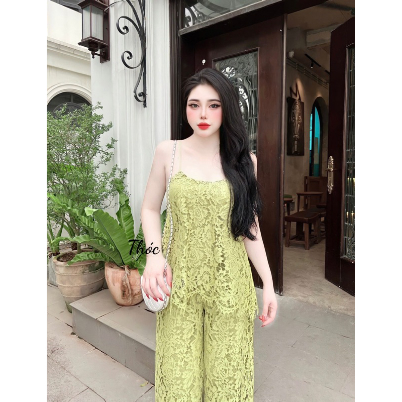 Set áo ren dây + quần suông tiểu thư đi chơi