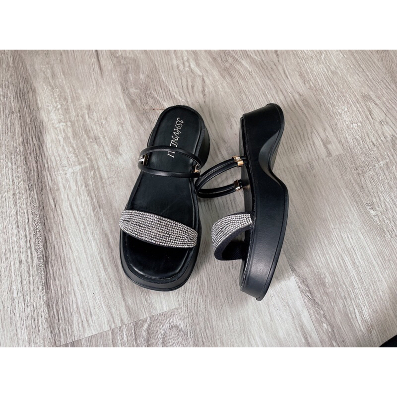 Dép Quai hậu nữ đính đá quai ngang to hai mà đen,trắng hàng loại 1