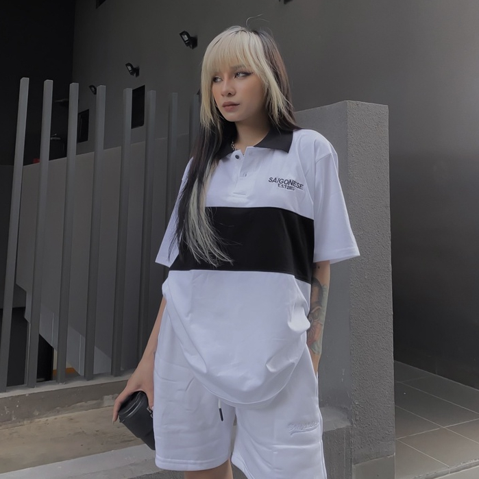 Áo Polo Unisex SAIGONESE Local Brand Special Collection / Trắng Sọc Đen