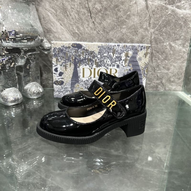 Giày gót vuông 5 phân giày da Nữ dior Da Mềm Fullbox