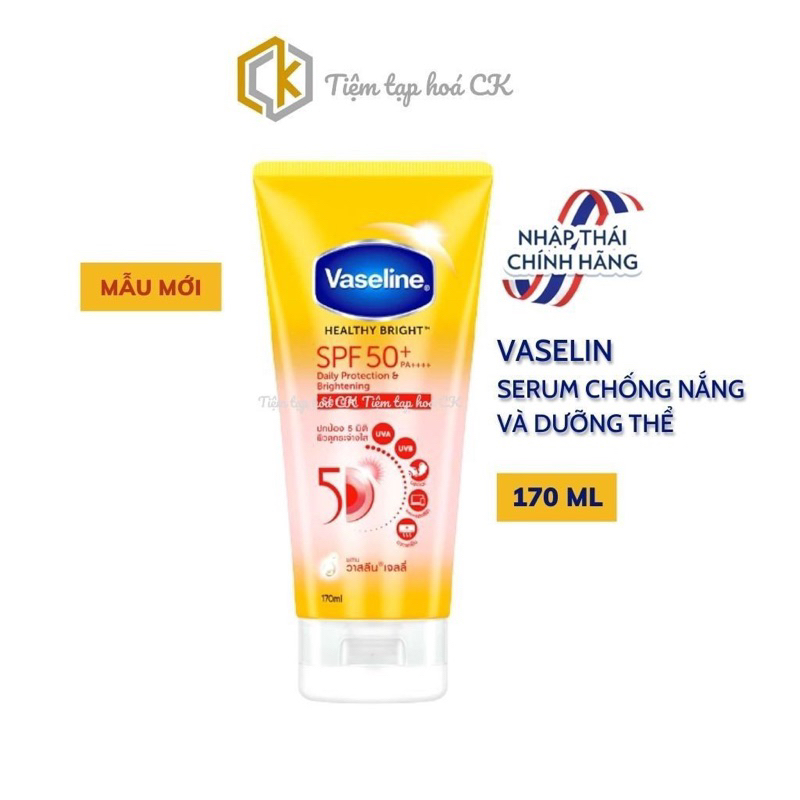 Kem chống nắng, sữa dưỡng thể trắng da Vaseline 50X Healthy Bright SPF50+ 170ml Thái Lan