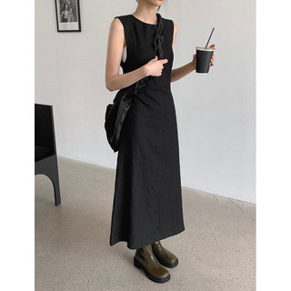 Đầm linen/ sát nách đen rút dây Rem-made