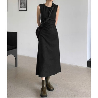 Đầm linen/ sát nách đen rút dây Rem-made