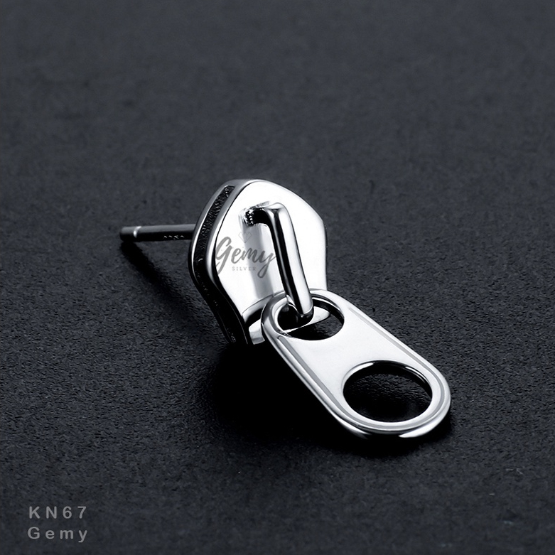 Khuyên tai nam bạc 925 nam nữ hình khoá kéo độc đáo, cá tính, unisex Zipper (1 chiếc) | GEMY SILVER KN67