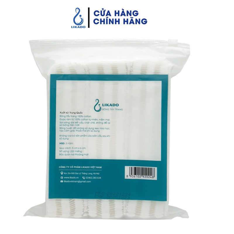 Bông tẩy trang túi 222 miếng Likado 3 lớp chất liệu 100% Cotton ( set combo 4)
