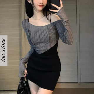 Set đầm ôm body kèm khoác lệch vai TIBU váy hai dây nữ sexy tôn dáng đi chơi biển