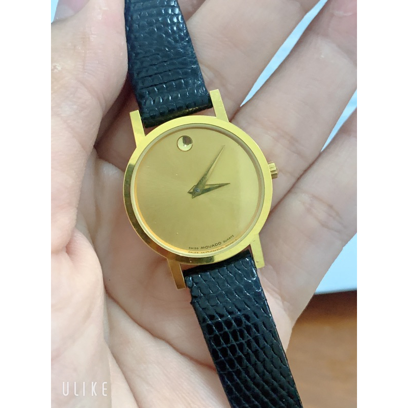 Đồng hồ nữ si hiệu Movado Thuỵ Sỹ chuẩn hãng, mặt vàng dây da đen