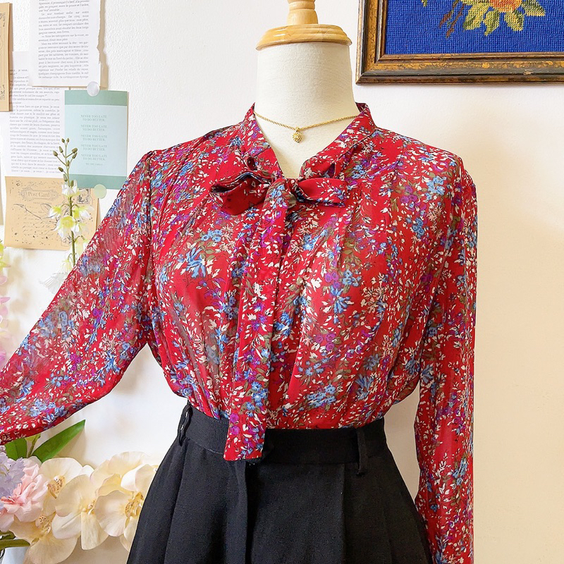 Áo voan đỏ hoa nhí Hàn