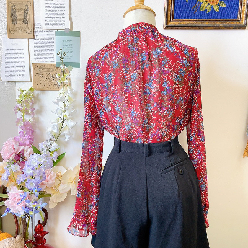 Áo voan đỏ hoa nhí Hàn