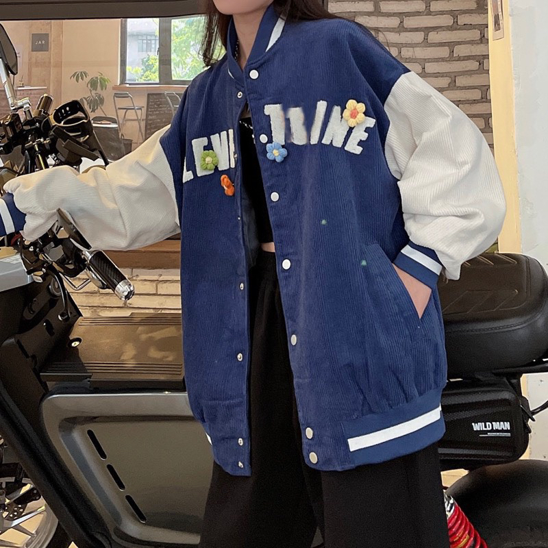 Áo bomber nhung thêu chữ unisex nam nữ