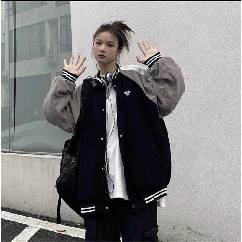 Áo khoác bomber nhung thêu phối 3 màu form unisex nam nữ