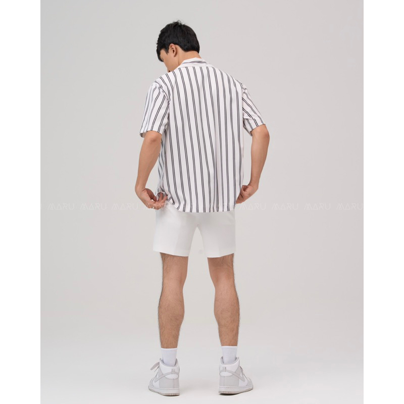 Áo Sơ Mi MARU Tay Ngắn Kẻ Sọc Cổ Danton. MARU Cuban Shirt Có 2 Màu Đen Sọc Và Trắng Sọc.