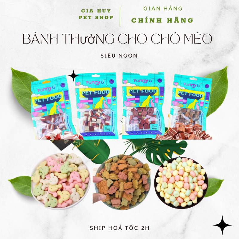 Bánh Thưởng Cho Chó, Thức Ăn Cho Chó Mèo Nhiều Vị (100g) giahuypetshop