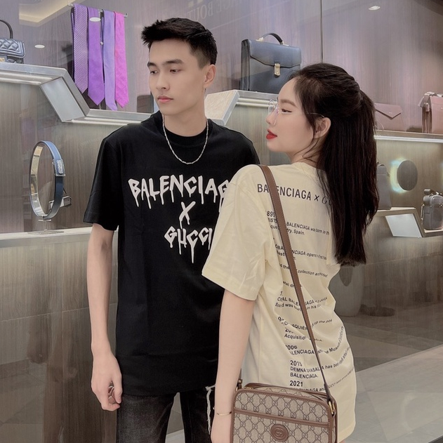 Áo thun nam nữ Balenciaga x Gucci hình in cao cấp, Áo phông cổ tròn form rộng tay lỡ chất liệu cotton 4 chiều hottrend