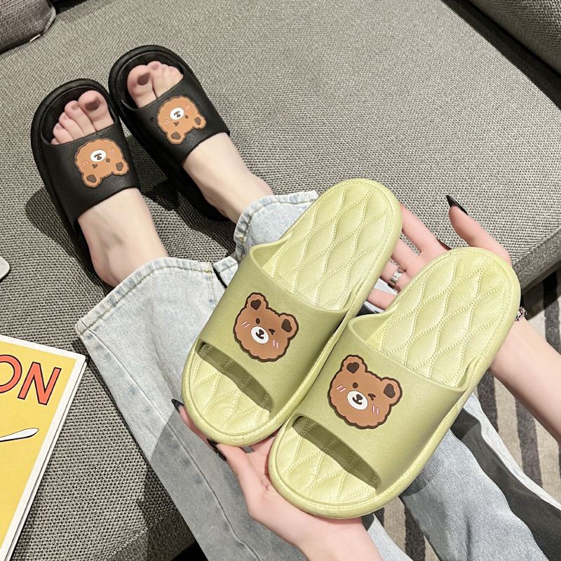 Dép nữ đi trong nhà họa tiết gấu nâu quai ngang siêu êm