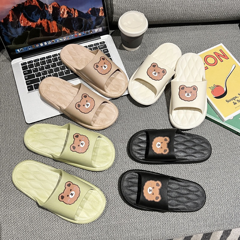 Dép nữ đi trong nhà họa tiết gấu nâu quai ngang siêu êm