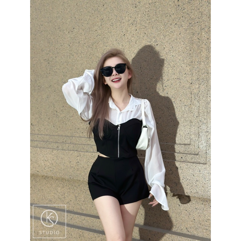 Set Áo Sơ Mi Khoá Phối Quần Hàng Thiết Kế Cao Cấp Mã KS02