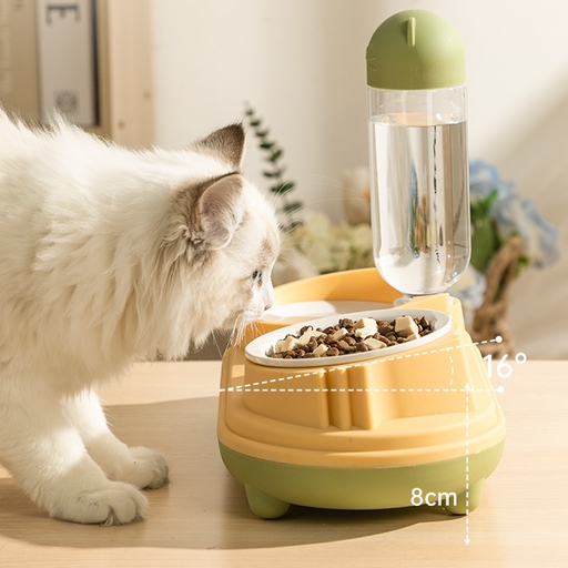 Bát ăn kèm bình đựng nước màu pastel cute dành cho pet, bát nghiêng 16° giúp chống gù, cong vẹo cột sống cho thú cưng