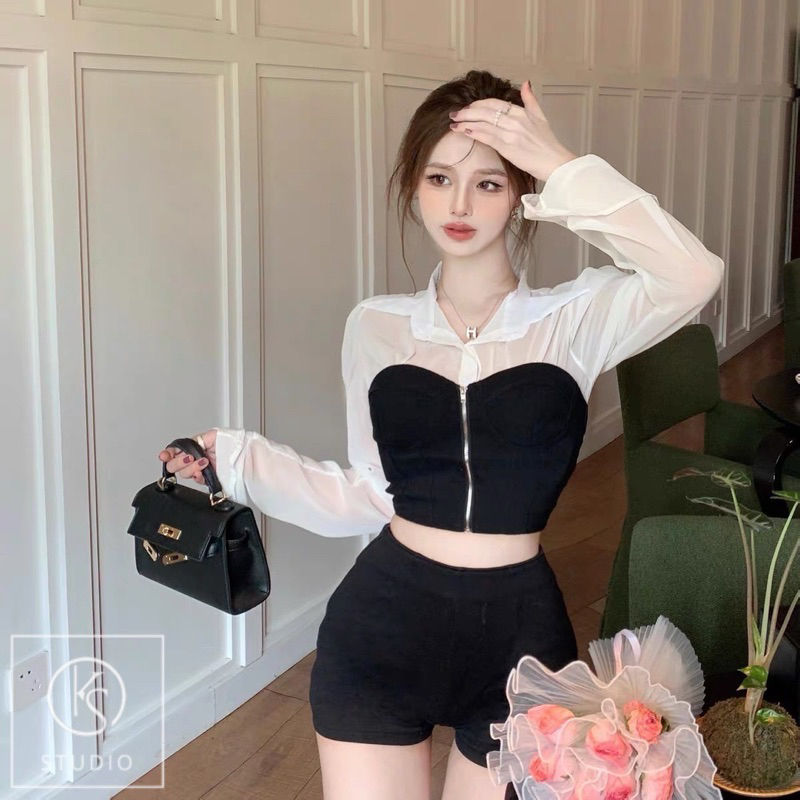 Set Áo Sơ Mi Khoá Phối Quần Hàng Thiết Kế Cao Cấp Mã KS02