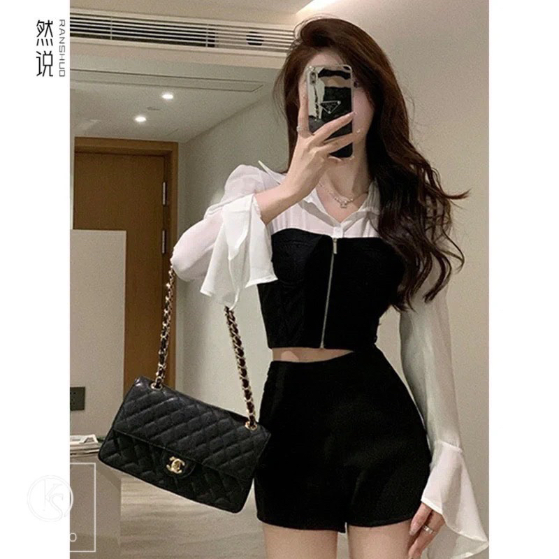 Set Áo Sơ Mi Khoá Phối Quần Hàng Thiết Kế Cao Cấp Mã KS02