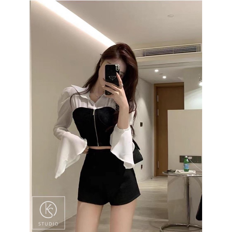 Set Áo Sơ Mi Khoá Phối Quần Hàng Thiết Kế Cao Cấp Mã KS02