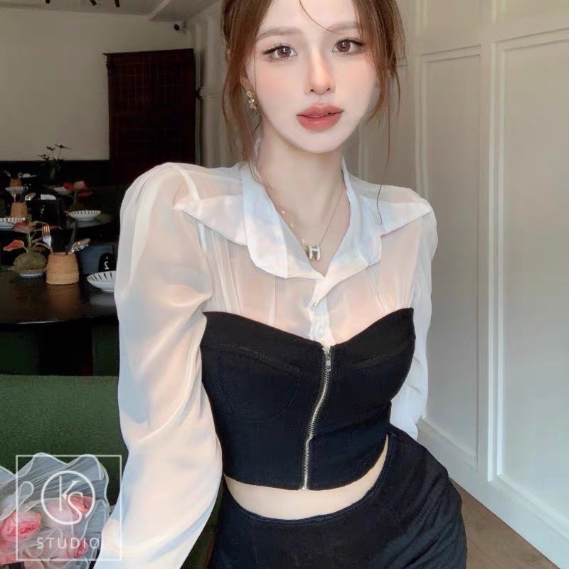 Set Áo Sơ Mi Khoá Phối Quần Hàng Thiết Kế Cao Cấp Mã KS02