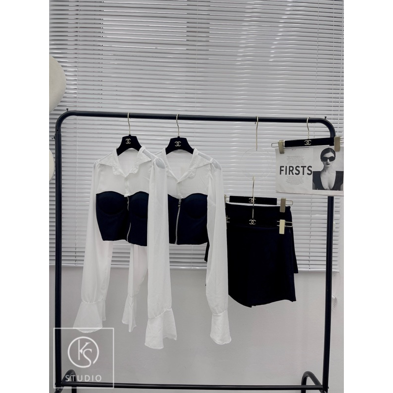 Set Áo Sơ Mi Khoá Phối Quần Hàng Thiết Kế Cao Cấp Mã KS02