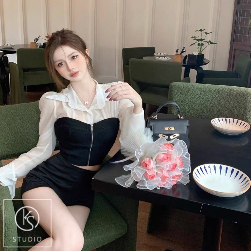 Set Áo Sơ Mi Khoá Phối Quần Hàng Thiết Kế Cao Cấp Mã KS02