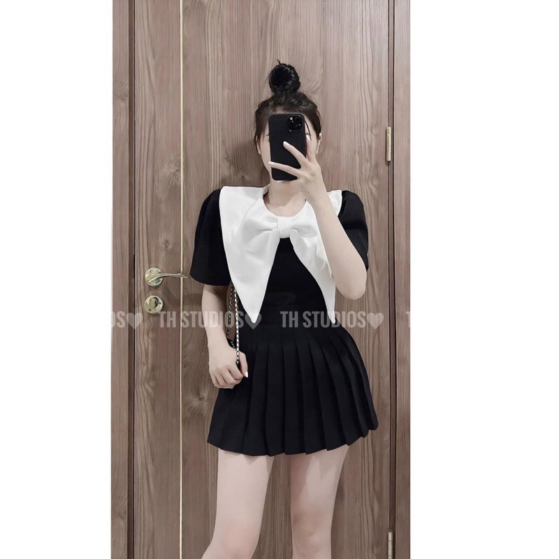 Áo tiểu thư cổ phối nơ nhọn chất tuyết mưa siêu xinh 85