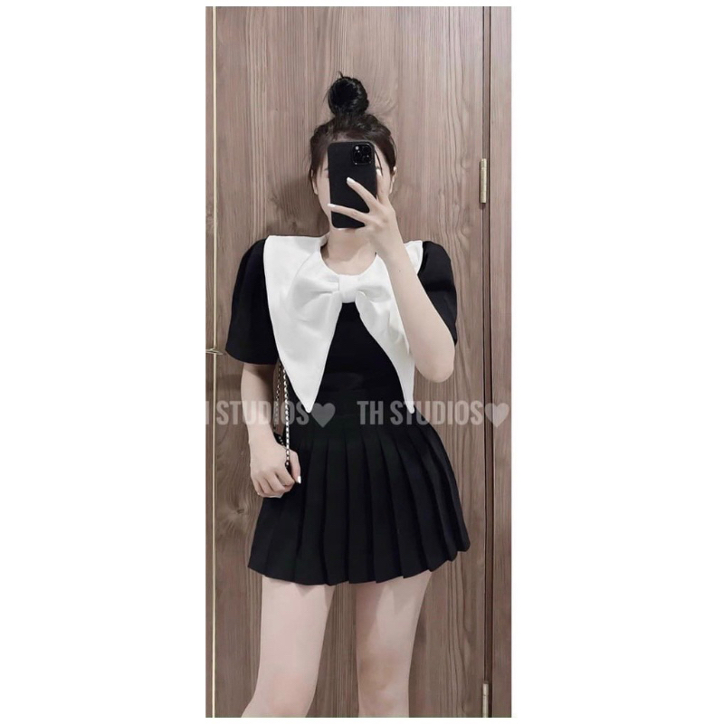 Áo tiểu thư cổ phối nơ nhọn chất tuyết mưa siêu xinh 85
