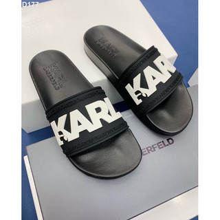 [New💥]Dép lê nam quai ngang KARL chữ trắng fullbox