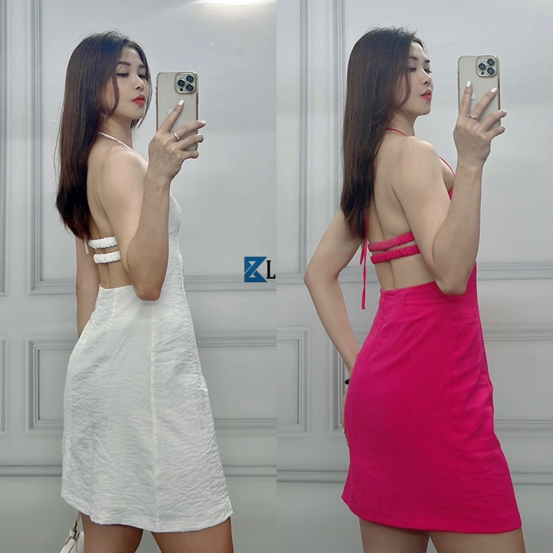 Đầm mini yếm hở lưng cực quyến rũ