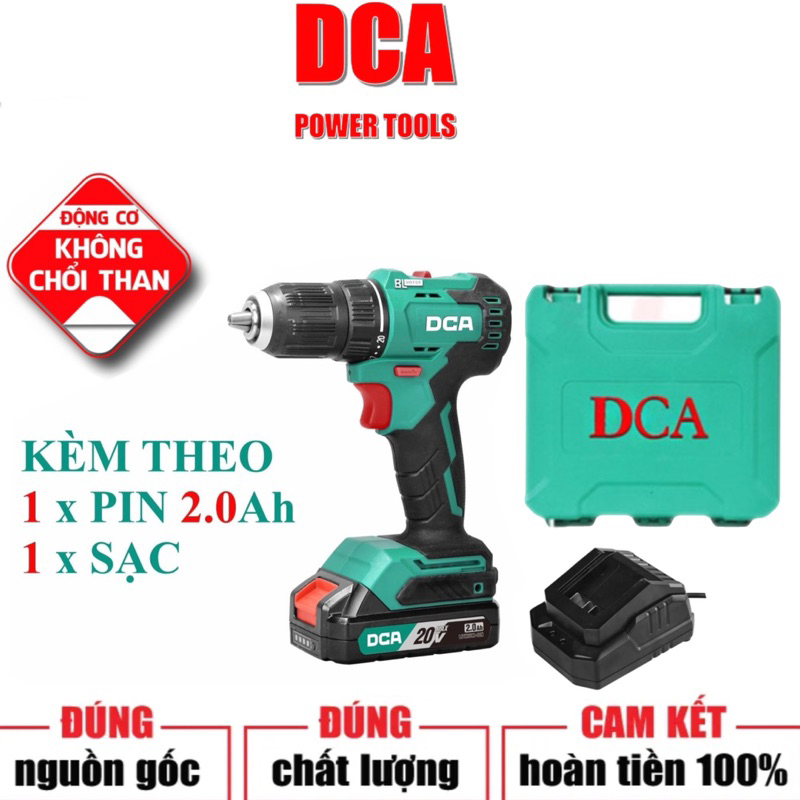 DCA MÁY KHOAN KHÔNG CHỔI THAN DÙNG PIN 20V/2Ah ADJZ2050DM CHÍNH HÃNG