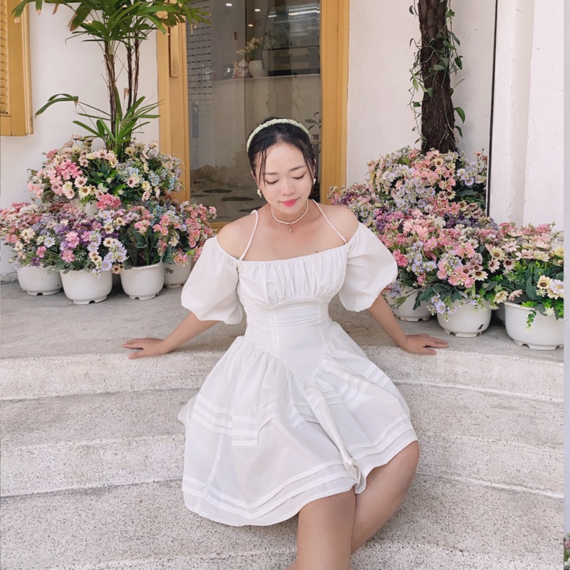 Đầm tiểu thư trắng Hoa Hồng freesize có big size. Chiếc đầm được mình thiết kế dành riêng cho cuộc hẹn cuối tuần