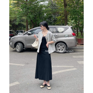 Váy hai dây thun trơn đen Nana21 Nanastore21
