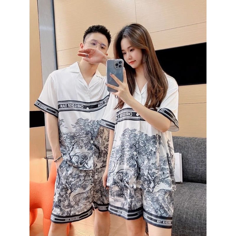 Pijama Dior Lụa Quảng Châu Cao Cấp Tay Cộc Quần Cộc Sang Sịn Có Đủ Size