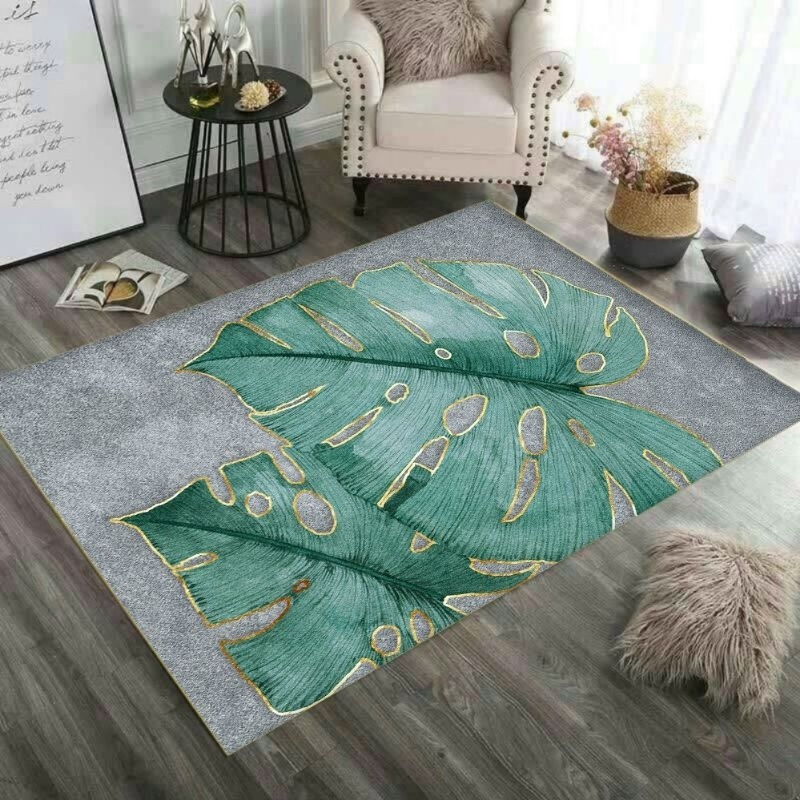 Thảm trải sàn bali 5D mẫu đào đá nền xanh sắc xuân 1m6x2m3