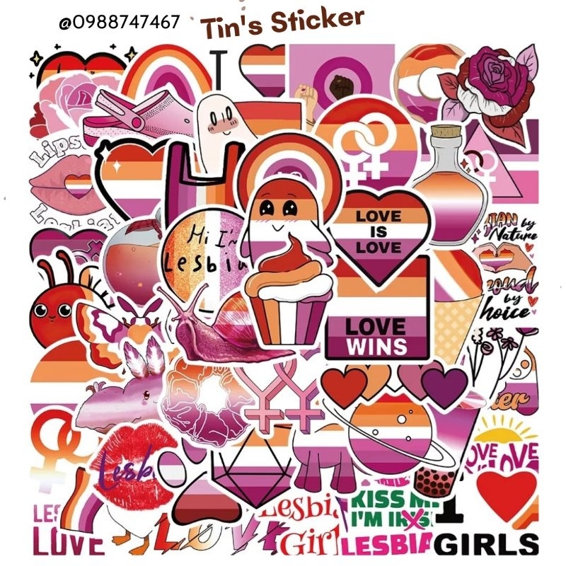 Set combo 50 miếng dán sticker lesbian dán nón mũ bảo hiểm laptop vali sổ tay đàn guitar điện thoại tủ lạnh