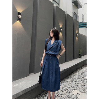 Set váy jean ba lỗ khuy đồng kèm chân váy