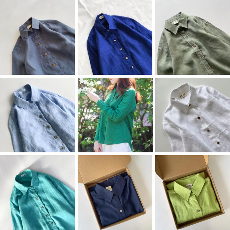 Áo sơ mi linen tưng washed tone lạnh - Mé Hè