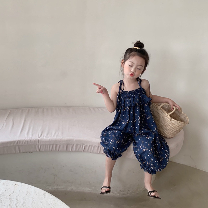 Jumsuit hoa nhí chun bèo ngực, buộc nơ vai siêu xinh Qccc